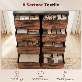 HOMCOM Comodă cu 8 Sertare, Mobilier din Metal pentru Dormitor, Maro Rustic | Aosom Romania