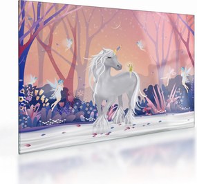 Tablou pe sticlă - Unicorn în pădurea fermecată (70x50 cm)