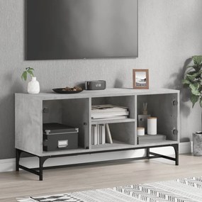 vidaXL Comodă TV cu uși din sticlă, gri beton, 102x37x50 cm