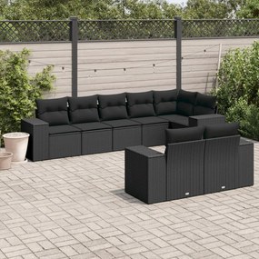 3222814 vidaXL Set mobilier de grădină cu perne, 8 piese, negru, poliratan