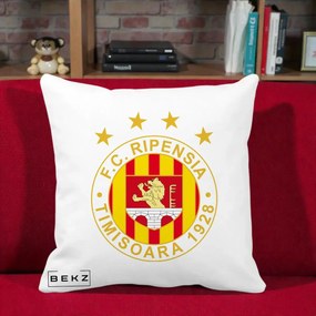 Perna Personalizata FC Ripensia Timisoara 1928, 40x40 cm, Alba Mata, Husa Detasabila, Perna Inclusa, BEKZ®