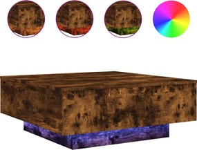 vidaXL Măsuță de cafea cu lumini LED, stejar fumuriu, 80x80x31 cm