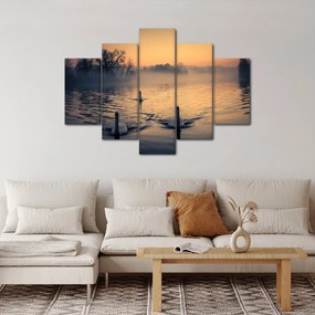 Tablou cu lebăde pe apă în ceață (150x105 cm)