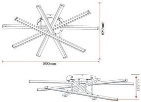 Lustră LED cu Telecomandă – 95W, 5 Surse de Iluminare, Intensitate Reglabilă, 3 Tipuri de Lumină, Design Negru, 80×68 cm