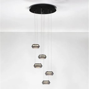 Lustra cu 5 pendule LED, Metal, Negru, Sticla, JAILYN