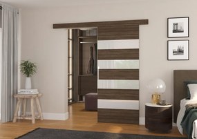 Usa glisanta, 96x205 cm, Milou, ADRK Furniture (Latime: 96 cm, Culoare: Sonoma /Negru Lacobel)