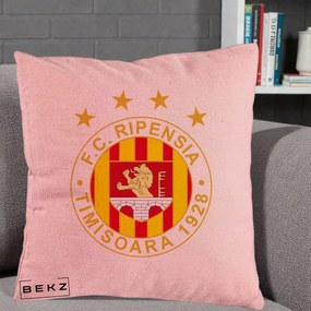 Perna Personalizata FC Ripensia Timisoara 1928, 40x40 cm, Roz, Husa Detasabila, Perna Inclusa, BEKZ®