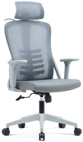 NICOLE-H Scaun ergonomic, cotiere 4D, tetiera 2D, suport lombar ajustabil, umeras, spatar Mesh, sezut textil, Gri