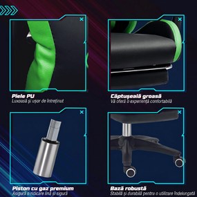Vinsetto Scaun Gaming cu Înălțime Reglabilă, Scaun Gaming Ergonomic cu Spătar Rabatabil, 65x65x121-129 cm, Negru | Aosom Romania