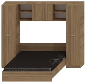 Dormitor Robert, culoare sonoma, cu pat standard 140 x 200 cm, 2 dulapuri si corp suspendat
