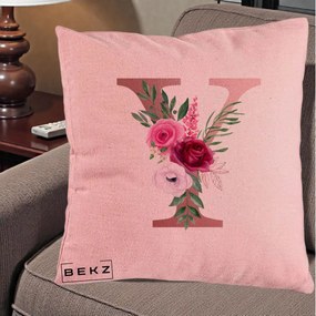 Cadou Personalizat - Perna Personalizata Monograma Rose Gold Litera Y, 40x40 cm, Roz, Husa Detasabila, Perna Inclusa, BEKZ®