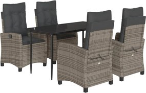 vidaXL Set mobilier de grădină cu perne, 5 piese, gri, poliratan