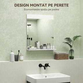 HOMCOM Oglindă de Baie pentru Perete în Stil Modern, Oglindă de Baie cu Raft, 50x12x60 cm, Alb | Aosom Romania