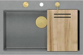 Statie de lucru incastrata cu dozator sapun Quadron Unique Marc gri - auriu 76x50 cm