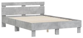 3207444 vidaXL Cadru de pat cu tăblie gri beton 135x190 cm lemn prelucrat