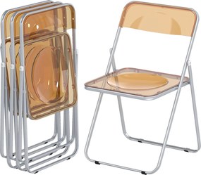 HOMCOM Set de 4 Scaune Pliabile din Acril, Scaune Pliabile Economisitoare de Spațiu din Oțel, Scaun Pliabil pentru Interior pentru Casă, Birou, Petreceri și Evenimente, 47x48x75 cm, Portocaliu | Aosom Romania