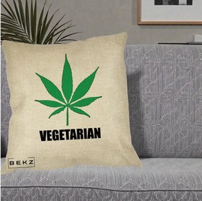 Perna Decorativa Vegetarian cu Frunza, 40x40 cm, Crem, Husa Detasabila, Perna Inclusa, BEKZ®