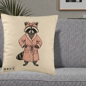 Perna Decorativa Albinuta Kawaii Vesela, 40x40 cm, Bej, Husa Detasabila, Perna Inclusa, BEKZ®