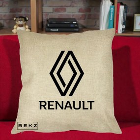 Perna Personalizata cu emblema Renault, 40x40 cm, Crem, Husa Detasabila, Perna Inclusa, BEKZ®