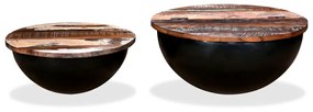 245257 vidaXL Set măsuțe cafea, 2 piese, negru, lemn masiv reciclat formă bol