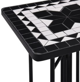 Masa laterala cu mozaic, negru si alb, ceramica 1, Negru