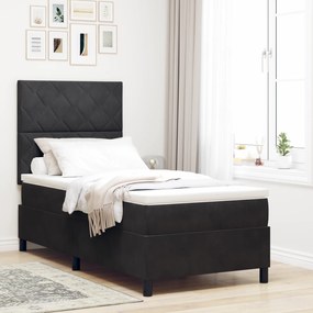 vidaXL Pat box spring cu saltea &amp; LED, negru, 90x190 cm catifea