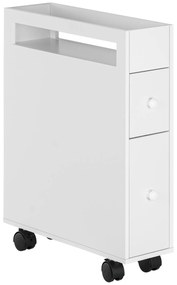 HOMCOM Carucior Cu Rotile pentru Spatiu Ingust Dulap de Baie, Design Compact, doua Sertare, patru Roti, alb, 16 x 49,5 x 66 cm | Aosom Romania