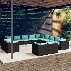 3102905 vidaXL Set mobilier de grădină cu perne, 13 piese, negru, poliratan