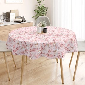 Goldea față de masă 100% bumbac - păsări în grădină roz - rotundă Ø 110 cm