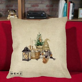Perna Decorativa Gnom Scandinav cu Felinar, 40x40 cm, Crem, Husa Detasabila, Perna Inclusa, BEKZ®