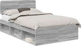 vidaXL Cadru de pat Gri Sonoma 135 x 190 cm Lemn de pin masiv