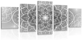 Tablou 5-piese Mandala orientală în design alb-negru