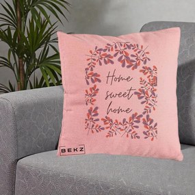 Perna Decorativa Home Sweet Home Frunze Colorate, 40x40 cm, Roz, Husa Detasabila, Perna Inclusa, BEKZ®