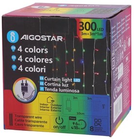 Aigostar - Ghirlandă LED de Crăciun pentru exterior RGBY, 300 LED/6W/230V, 8 funcții, 3 x 1 m, IP44 + telecomandă