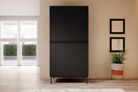 Dulap cu două uși cu sertare metalice Nicole 100 cm - negru mat / picioare negre