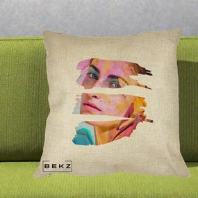 Perna Decorativa Portret Femeie Fragmentat Colorat, 40x40 cm, Crem, Husa Detasabila, Perna Inclusa, BEKZ®