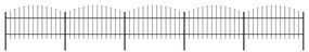 Gard de gradina cu varf sulita, negru, (1-1,25) x 8,5 m, otel 1, 100-125 cm, 8.5 m