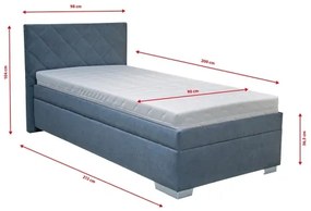 Pat tapițat LANA 90x200 cm cu spațiu de depozitare și saltea inclusă, albastru