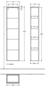 Dulap baie inalt suspendat, Villeroy&amp;Boch Antao, 41.2x28.7x172cm, alb lucios, K46100GF
