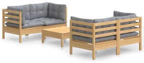 3096021 vidaXL Set mobilier grădină cu perne gri, 5 piese, lemn masiv de pin