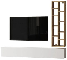 Comoda TV de perete Esmeralda alb - culoare lemn naturala 74.5x27x145cm