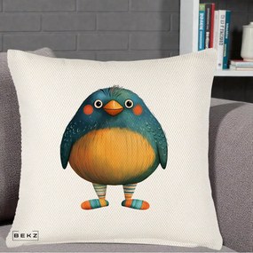Perna Decorativa Pasare Teal cu Sosete Dunghi, 40x40 cm, Crem Reliefat, Husa Detasabila, Perna Inclusa, BEKZ®