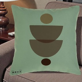 Perna Decorativa Geometric Boho Semicercuri Brun, 40x40 cm, Verde, Husa Detasabila, Perna Inclusa, BEKZ®