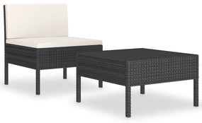 Set mobilier de gradina cu perne, 2 piese, negru, poliratan Alb si negru, 2