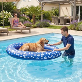 PawHut Barcă gonflabilă pentru câini Saltea de apă pliabilă plutitoare pentru câini cu mânere pentru câini până la 40kg 155x104x25cm Albastru | Aosom Romania