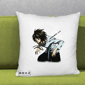 Perna Personalizata Death Note L Lawliet Lanturi, 40x40 cm, Alb Pufos, Husa Detasabila, Perna Inclusa, BEKZ®