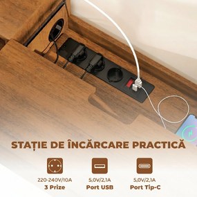 HOMCOM Suport TV suspendat până la 50" cu prize de curent, USB și tip C, sertar și rafturi, 120x24x22.4 cm, Nuc | Aosom Romania