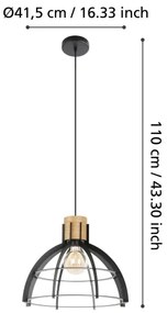 Lustră pe cablu Eglo 43769 STILLINGTON 1xE27/40W/230V negru