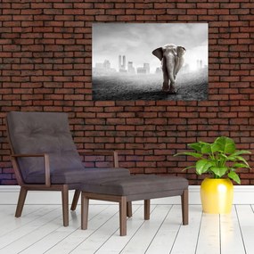 Tablou - Elefanți în oraș, versiunea alb-negru (90x60 cm)