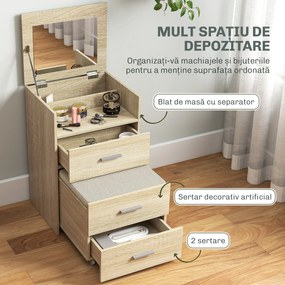 HOMCOM Masă de Toaletă cu Oglindă Rabatabilă, Natural | Aosom Romania